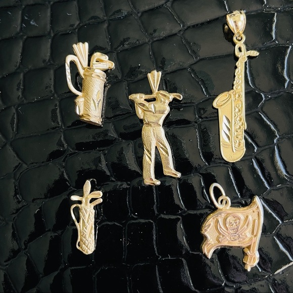 14k & 10k Gold Charm Pendants Necklaces Golf Buccaneers Saxophone ASK FO…